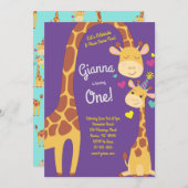 キリンかわいいキッズ1st誕生日パーティの招待状 招待状 (正面/裏面)