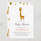 キリンかわいいミニマリスト赤ちゃんシャワー 招待状 (正面/裏面)