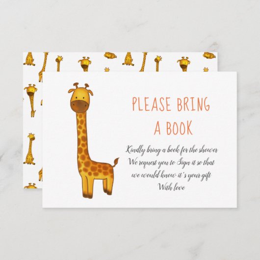 キリンかわいいミニマルな赤ちゃんシャワーが本を持ってくる エンクロージャーカード (正面/裏面)