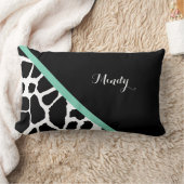 キリンかわいらしプリントミントグリーンストライプ名付き ランバークッション (ブランケット)