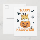 キリンがカボチャの中にいて可愛い キリンたち ハッピー ハロウィン シーズンポストカード (正面/裏面)