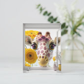 キリンが窓から覗く ポストカード (スタンド正面)