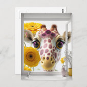 キリンが窓から覗く ポストカード (正面/裏面)