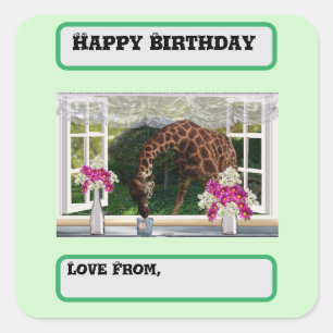キリンが窓に入った誕生日 スクエアシール