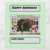 キリンが窓に入った誕生日 ワインラベル (シングルラベル)