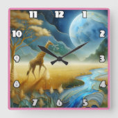 キリンが鮮やかな月の下で放牧 スクエア壁時計 (正面)