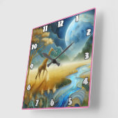 キリンが鮮やかな月の下で放牧 スクエア壁時計 (傾斜)