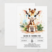 キリンだらけのサファリ　お誕生日会へのご招待 招待状 (正面/裏面)