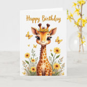 キリンちゃんの誕生日カード カード (黄色い花)