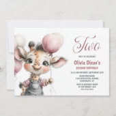 キリンちゃんの2歳の誕生日パーティー招待状 招待状 (正面)