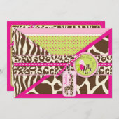 キリンとおしゃぶりサファリ動物柄ベビーシャワー 招待状 (正面/裏面)