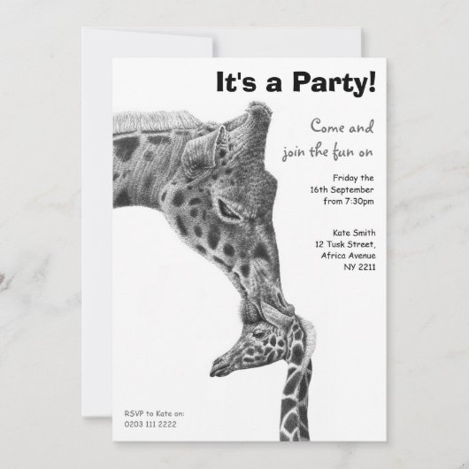 キリンとふくらはぎの誕生日パーティーの招待 招待状 (正面)