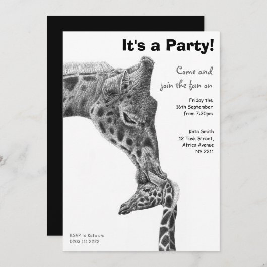 キリンとふくらはぎの誕生日パーティーの招待 招待状 (正面/裏面)