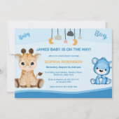 キリンとクマのベビーシャワー招待状 招待状 (正面)