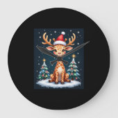キリンとトナカイのサンタ帽 クリスマスツリー おかしい Xm ラージ壁時計 (正面)