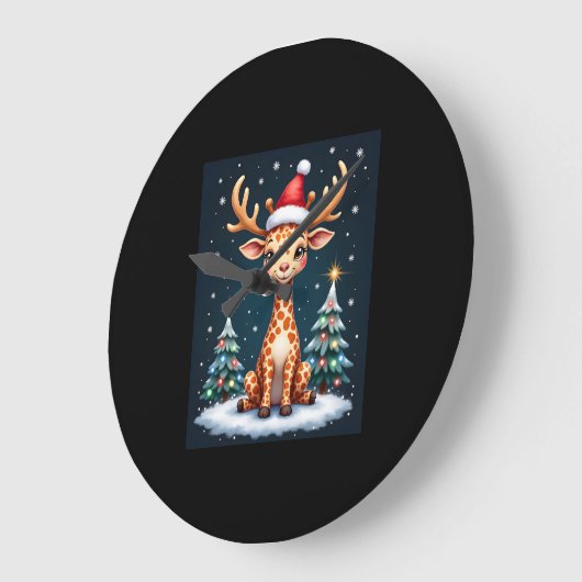 キリンとトナカイのサンタ帽 クリスマスツリー 面白い Xm ラージ壁時計 (傾斜)