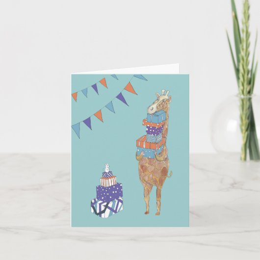 キリンとネズミの誕生日プレゼント カード (正面)