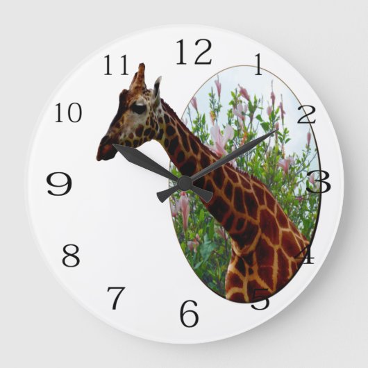 キリンとハイビスカスの花、壁掛け時計 ラージ壁時計 (正面)