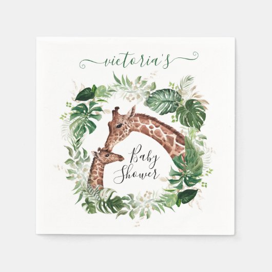 キリンとベビージャングルベビーシャワー スタンダードカクテルナプキン (正面)
