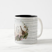 キリンとワイルドライフグレイストライプパーソナライズされた ツートーンマグカップ (正面右)