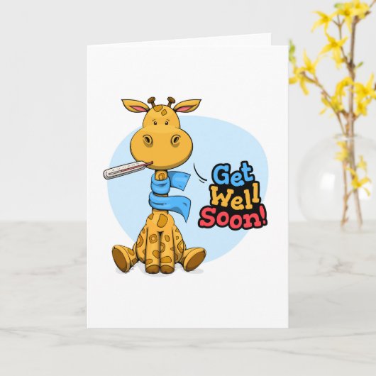 キリンと一緒に良いメッセージを得る カード (黄色い花)