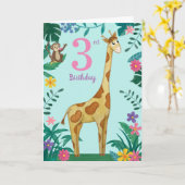 キリンと友人の3歳の誕生日カード カード (黄色い花)