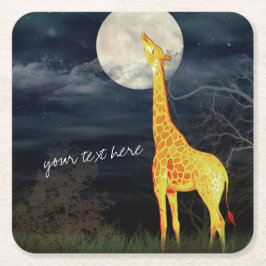 キリンと月 |カスタム飲み物用コースター スクエアペーパーコースター