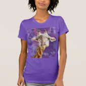 キリンと花 紫色 モダン おもしろい 動物 Tシャツ (正面)