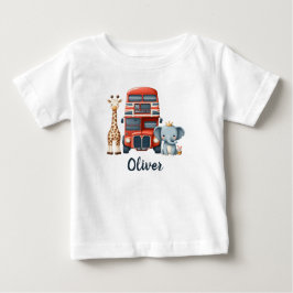 キリンと象が乗ったロンドンバス ベビーTシャツ