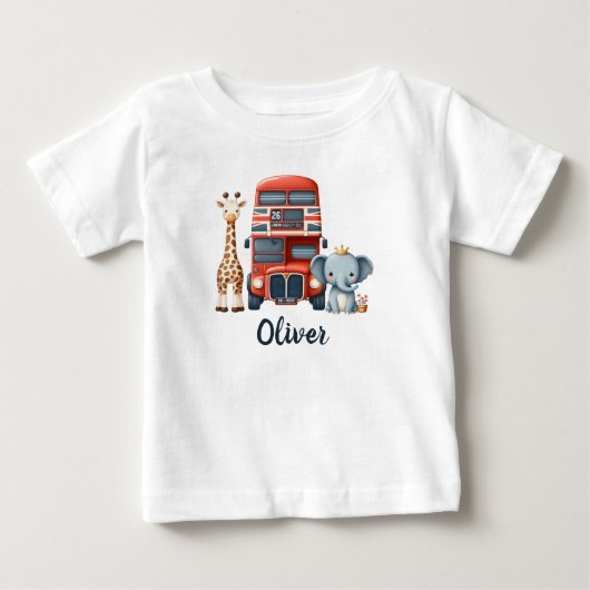 キリンと象が乗ったロンドンバス ベビーTシャツ (正面)