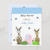 キリンと象の赤ちゃんシャワー招待状 招待状 (正面/裏面)