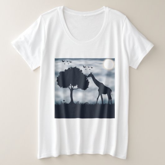 キリンにささやく月 プラスサイズTシャツ (デザイン正面)