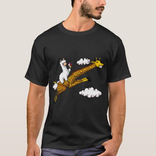 キリンに乗るラマ Tシャツ (正面)