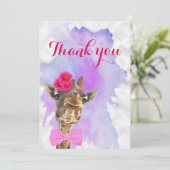 キリンのかわいいジャングルの動物の水彩画は感謝していしています サンキューカード (スタンド正面)