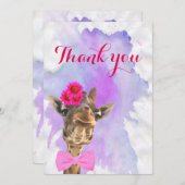 キリンのかわいいジャングルの動物の水彩画は感謝していしています サンキューカード (正面/裏面)