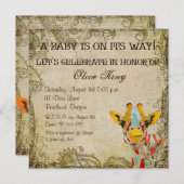 キリンのぼろぼろのベビーシャワーの招待状をかいま見ること 招待状 (正面/裏面)