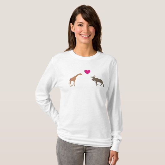 キリンのアメリカヘラジカ愛白いレディースフード付きスウェットシャツ Tシャツ (正面フル)