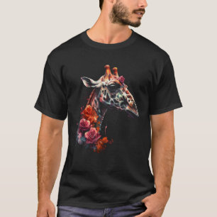 キリンのアートワーク花動物 Tシャツ