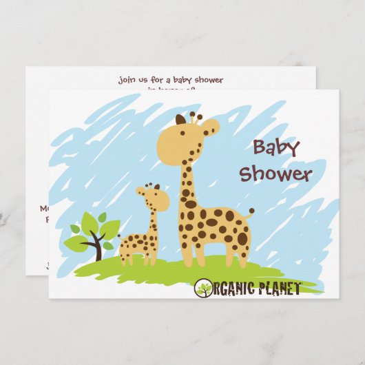 キリンのオーガニックな惑星のベビーシャワーInvitaitions 招待状 (正面/裏面)