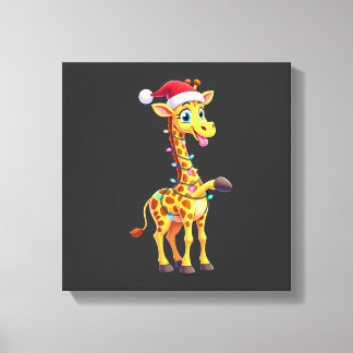 キリンのクリスマスイルミネーション 楽しいサンタキリン クリスマス キャンバスプリント
