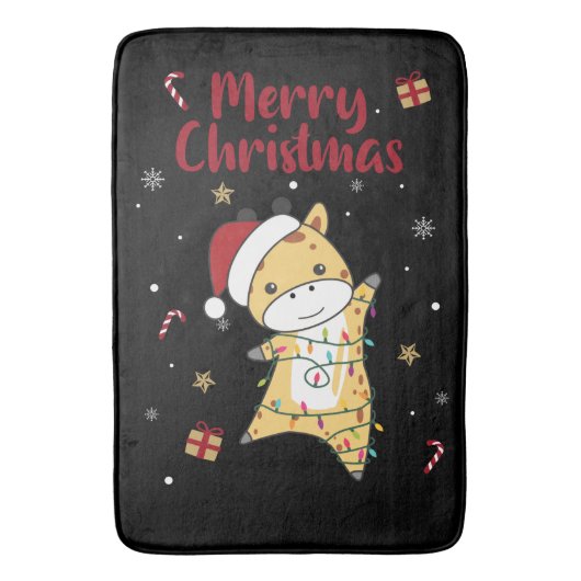 キリンのクリスマスキリン冬の動物バスマット バスマット (正面縦)