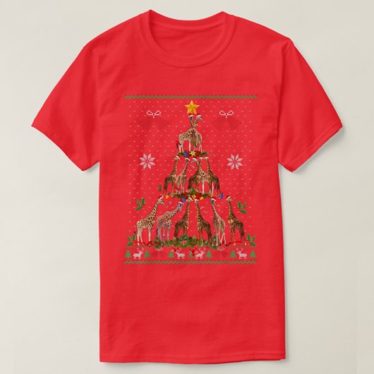 キリンのクリスマスツリーライトサンタクロースホリデーズクリス Tシャツ (デザイン正面)