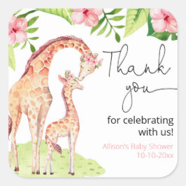 キリンのサファリのトロピカルガール離れの赤ちゃんシャワー スクエアシール