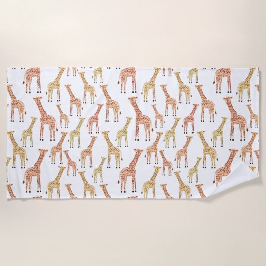 キリンのサファリのプリント ビーチタオル (正面)