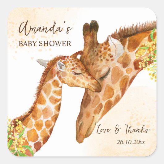 キリンのサファリの赤感謝していちゃんシャワー スクエアシール (正面)