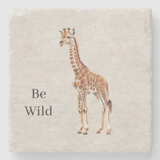 キリンのサファリ動物フェイクリネン ストーンコースター (正面)