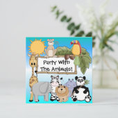 キリンのシマウマのライオンの動物園動物の誕生日の招待状 招待状 (スタンド正面)