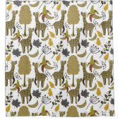 キリンのシームレスなパターン黄色の白い背 シャワーカーテン (正面)