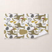 キリンのシームレスなパターン黄色の白い背 バスタオルセット (ハンドタオル)