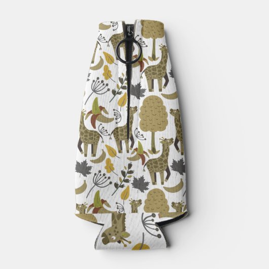 キリンのシームレスなパターン黄色の白い背 ボトルクーラー (裏面)